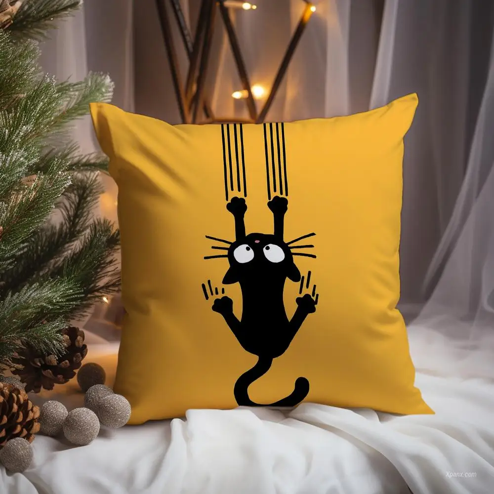 FFunny Scratching Black Cat Cushion Cover Premium Comfort Reversible Pillow Cove -Two in One Design for Any Room & Car Interior