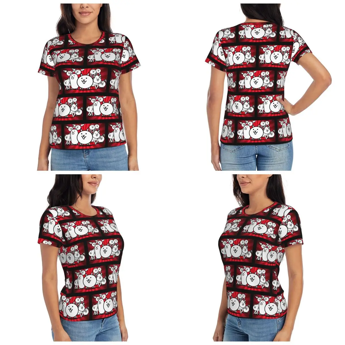 Nyanko Great War Battle Cats T-Shirt for Women Round Neck Streetwear T Shirts Women's Short Sleeve Summer Clothes Tops