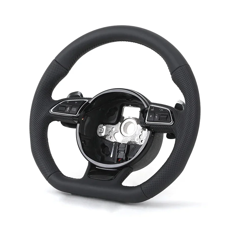 Steering Wheel For Audi Custom RS Volant Lenkrad Flat Bottom Half Perforated Leather  A3 A4 B7A6 C7 R8 RS3 A7 RS5 RS6 A8 Q5 Q8