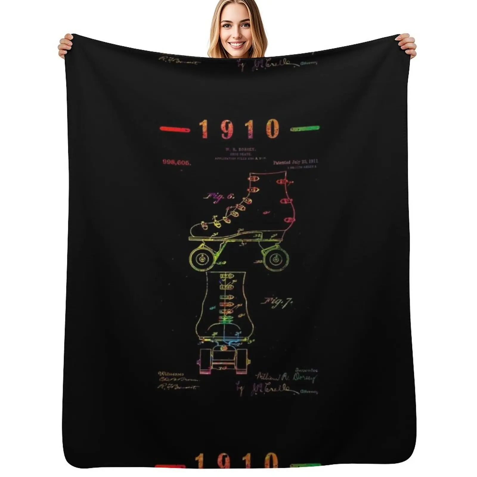 Skater roller skate Vintage Patent art Drawing Print - colorful patent art Throw Blanket Sofa Loose Decorative Throw Blankets