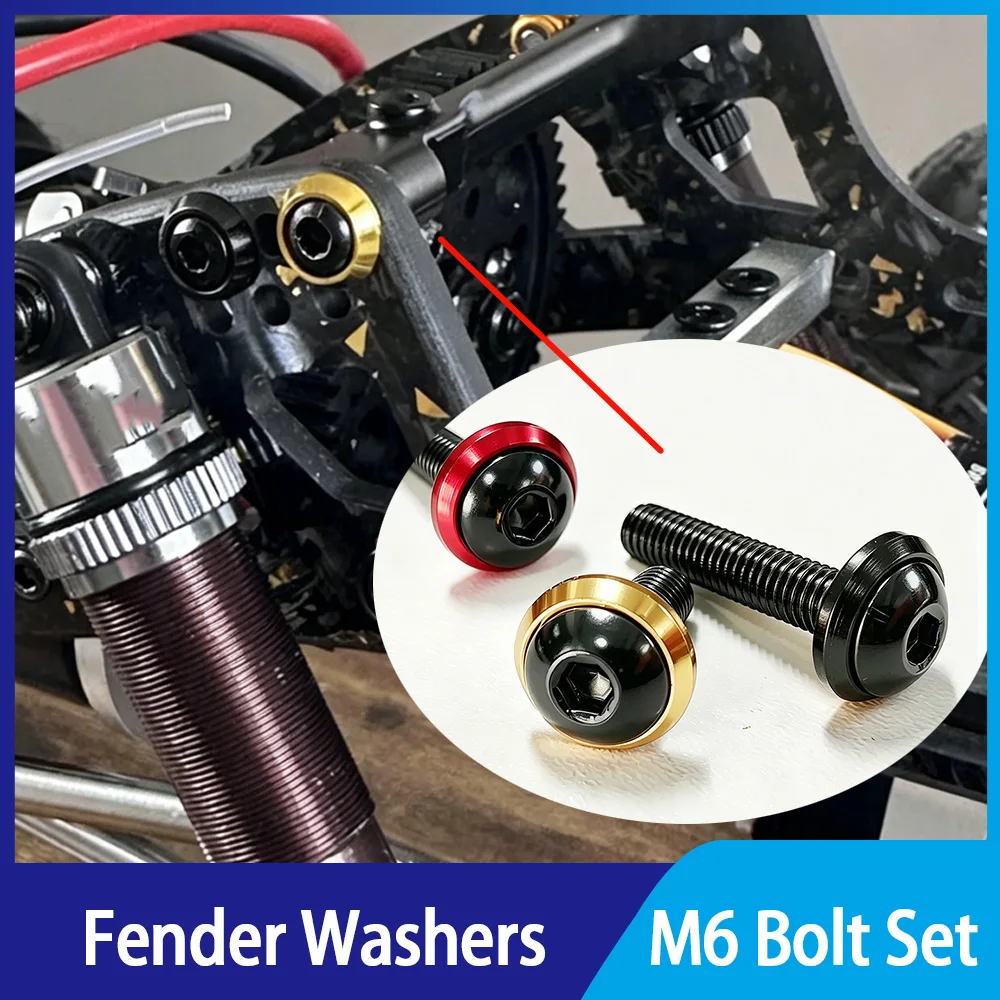 M6 Color Aluminum Washer with ISO7380 Black Carbon Steel Hex Button Head Screws Anodized Colored Spacer Black Bolt Set for DIY