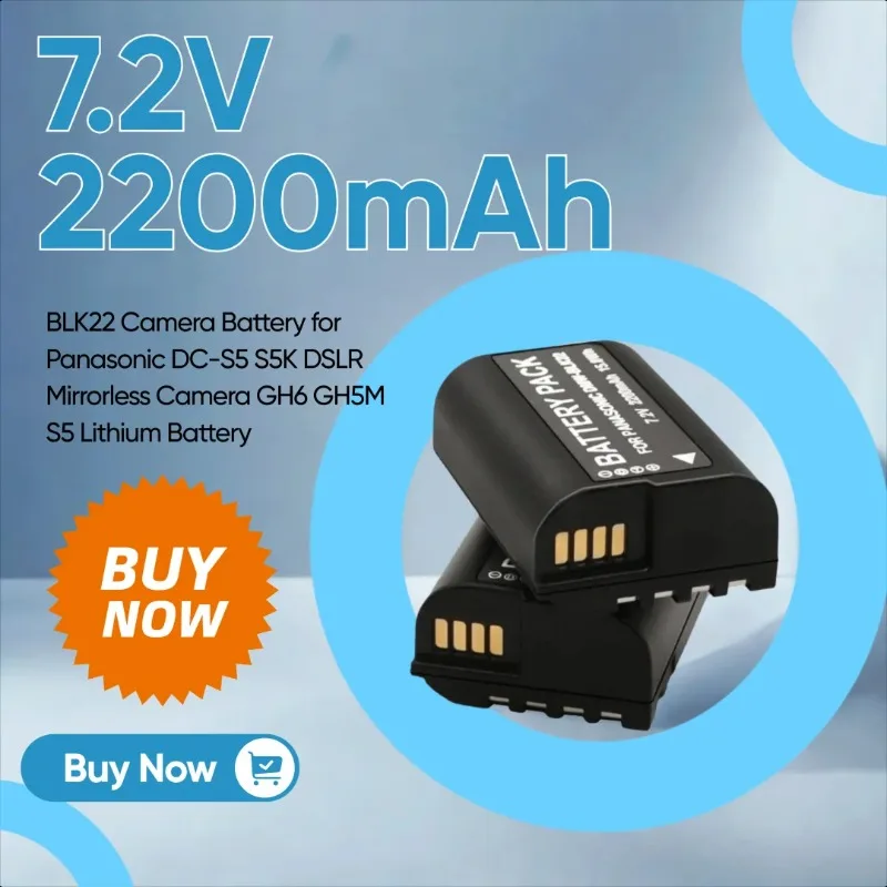 

7.2V 2200mAh BLK22 Camera Battery for Panasonic DC-S5 S5K DSLR Mirrorless Camera GH6 GH5M S5 Lithium Battery