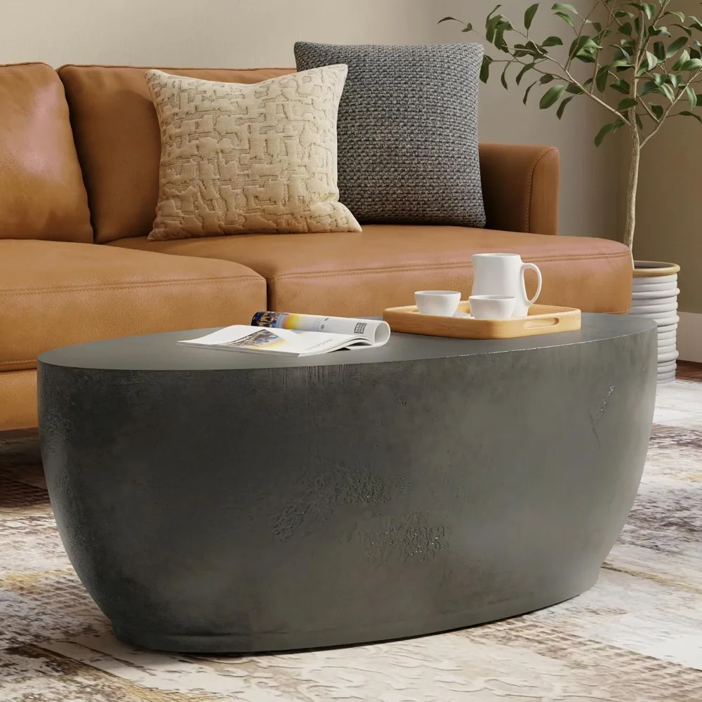 Coffee table, 38.25 x 18.75 x 14 inches, living room aluminum oval modern design, assembled together