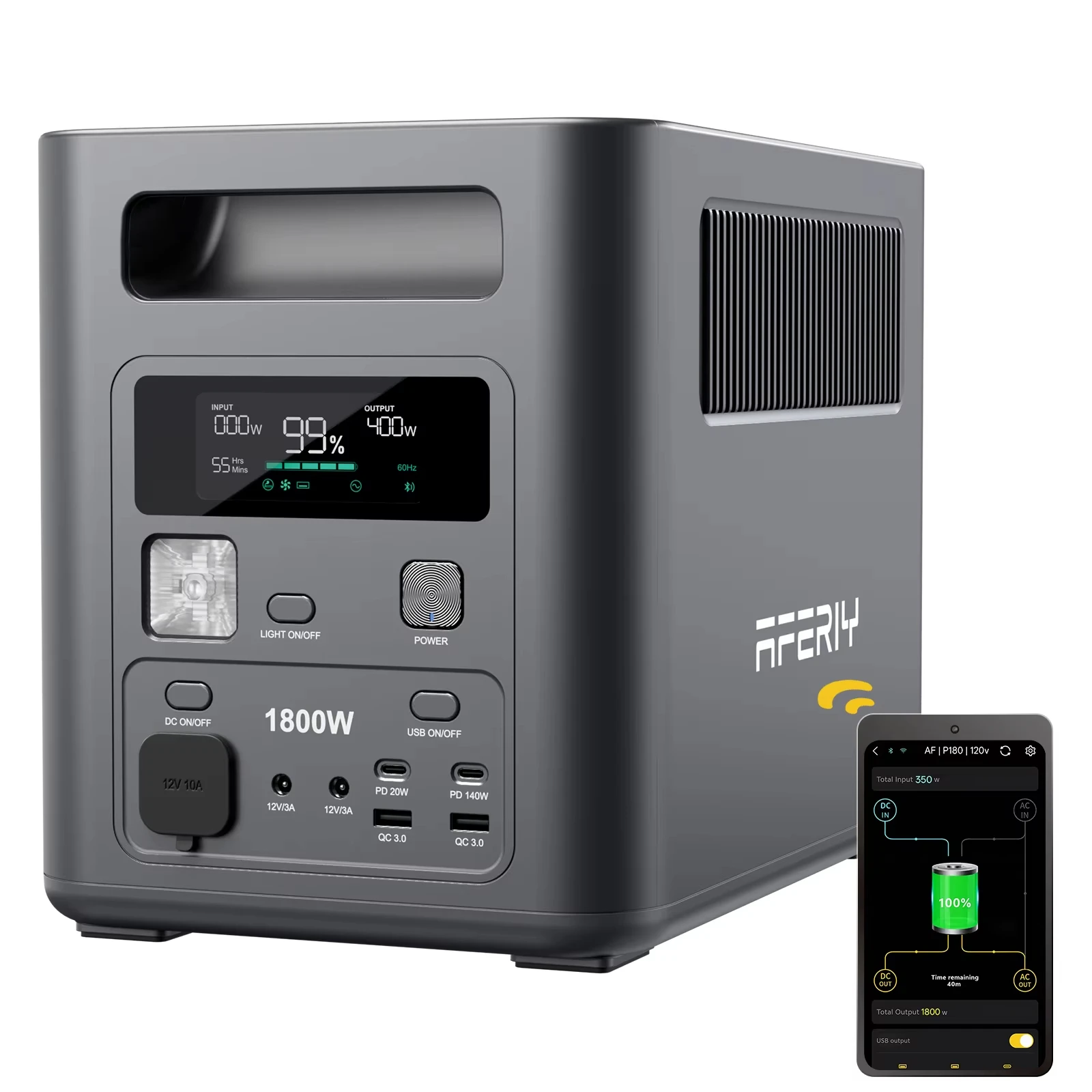 AFERIY P180 Nomad1800 Draagbare Power Station 1800W Zonnegenerator 1024Wh LiFePO4 Batterij Noodstroomvoorziening Buiten Camping Mobiele stroomvoorziening EU