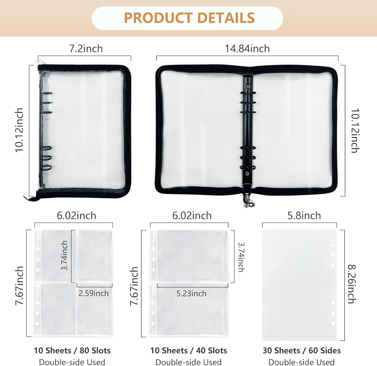 A5 Sticker Storage Organizer Sticker Collecting Zipper Binder Album Reusable Collecting Book with Blank Release Paper and Pocket
