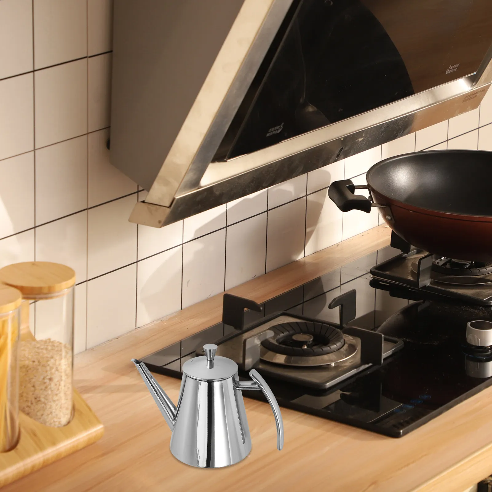 Stainless Steel Oil Dispenser 450ml Drip-Free Non-Stick Kitchen Cooking Oil Container with Large Capacity