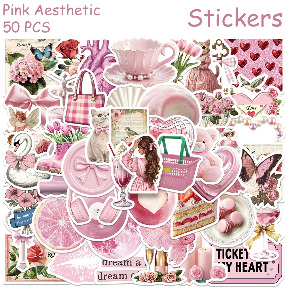 50 قطعة من ملصقات الدب الجمالية الوردية للهاتف المحمول والكمبيوتر المحمول ولوح التزلج والجيتار DIY ملصقات كرتونية مقاومة للماء