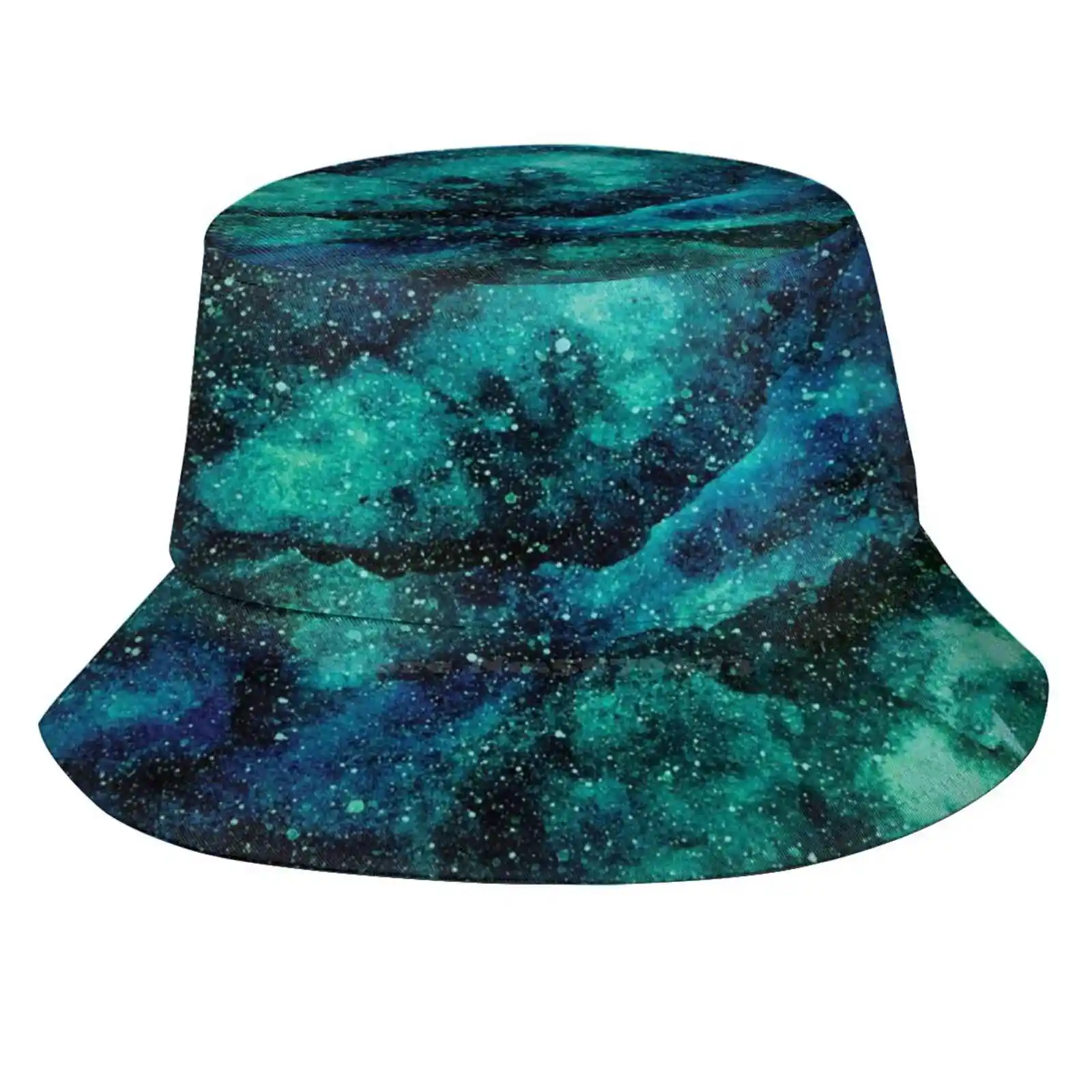 Galaxy Blue/Green Sun Cap Fisherman Hat Bucket Hats Universe Night Sky Cosmos Milky Way Nebula Blue Green Space Art Star Gazing