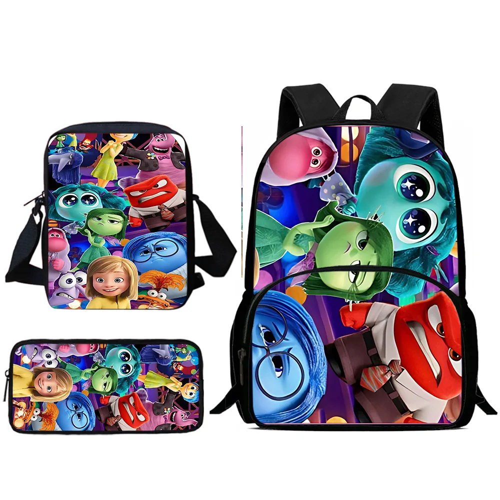 Mochilas infantis fofas Inside Out, bolsa de ombro, estojo de lápis, sacos escolares de grande capacidade para meninos e meninas, melhor presente, aluno, conjunto 3pcs