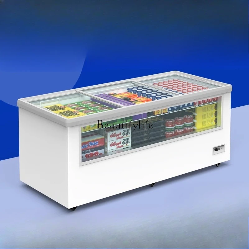 

Refrigerated display cabinet Frozen transparent glass fresh-keeping cabinet Commercial supermarket horizontal