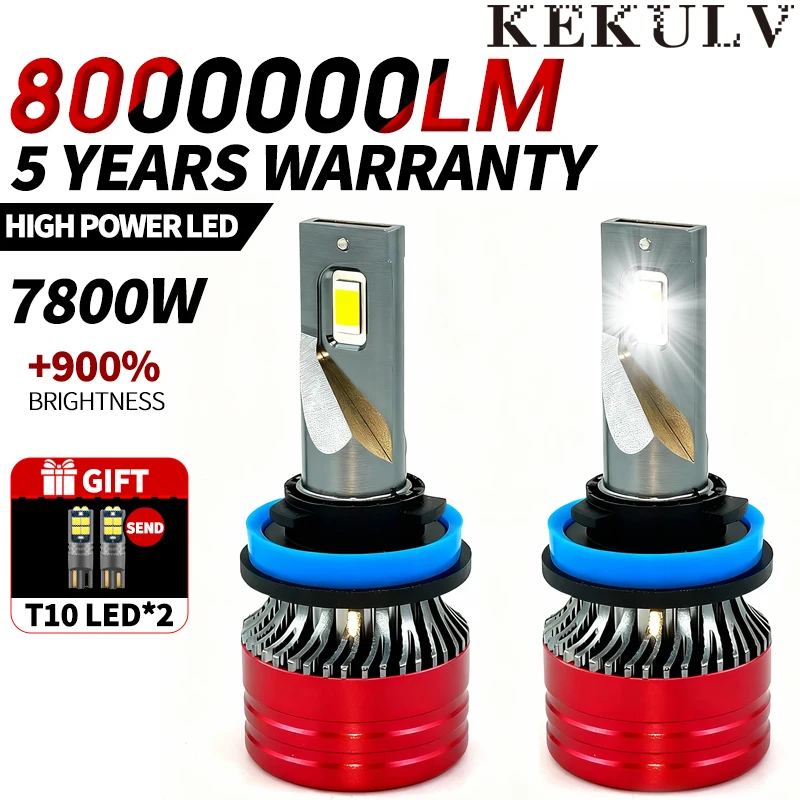 

2Pcs Super Bright 8000000LM LED HB1 9004 HB4 9006 H11 H8 H9 7800W High Low Beam Headlight Bulbs Copper Braided Heat Dissipation