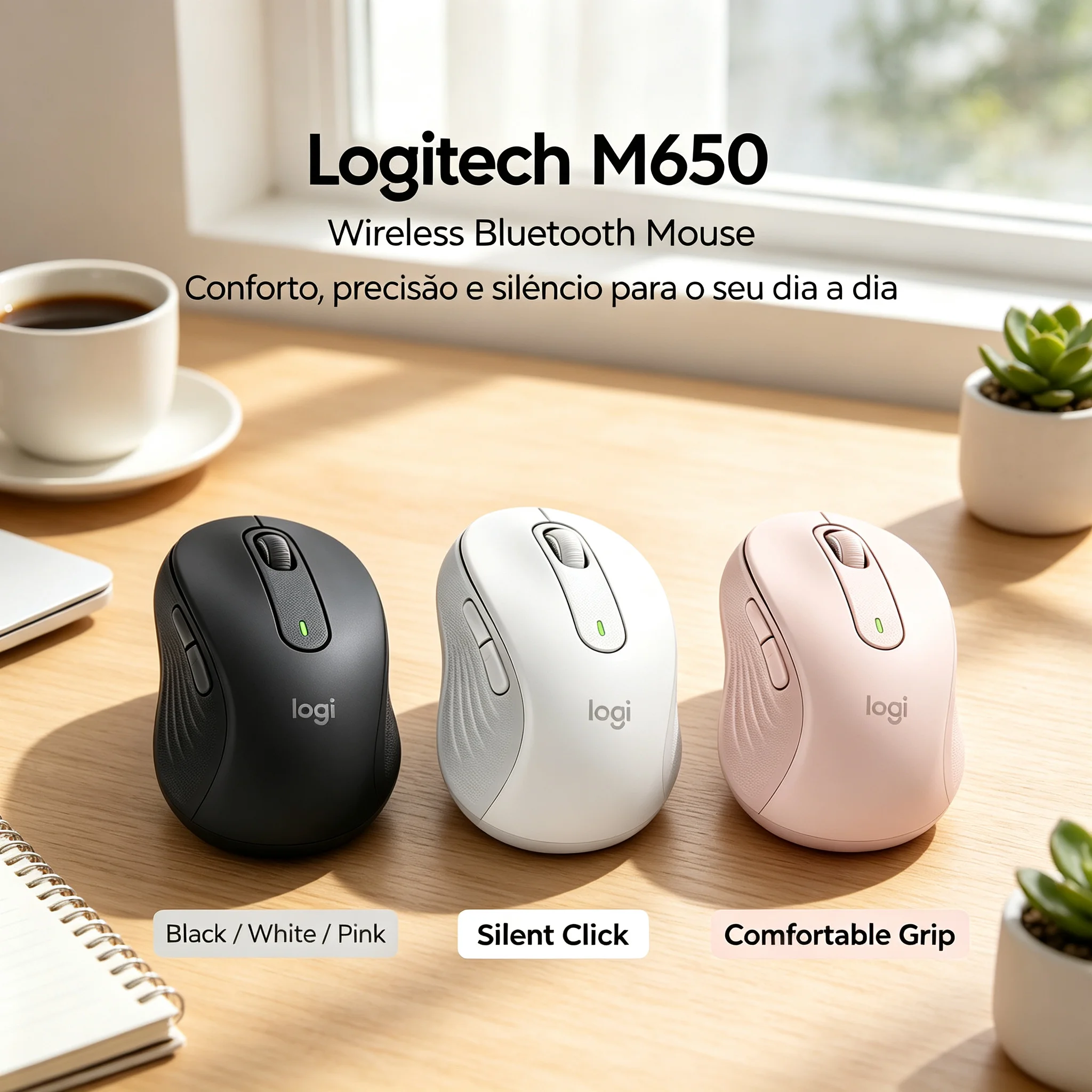 Logitech M650 Ergonomic Mouse Wireless Bluetooth Silent Buttons Long Battery Home Office Computer Mice