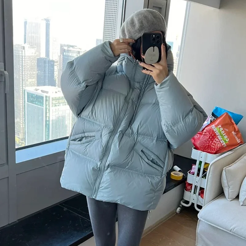 Women\'s Winter Down Jacket Short Puffer Coats Korean Simple Stylish Zippers Parker Thickened Loose Warm Short Female Outerwears