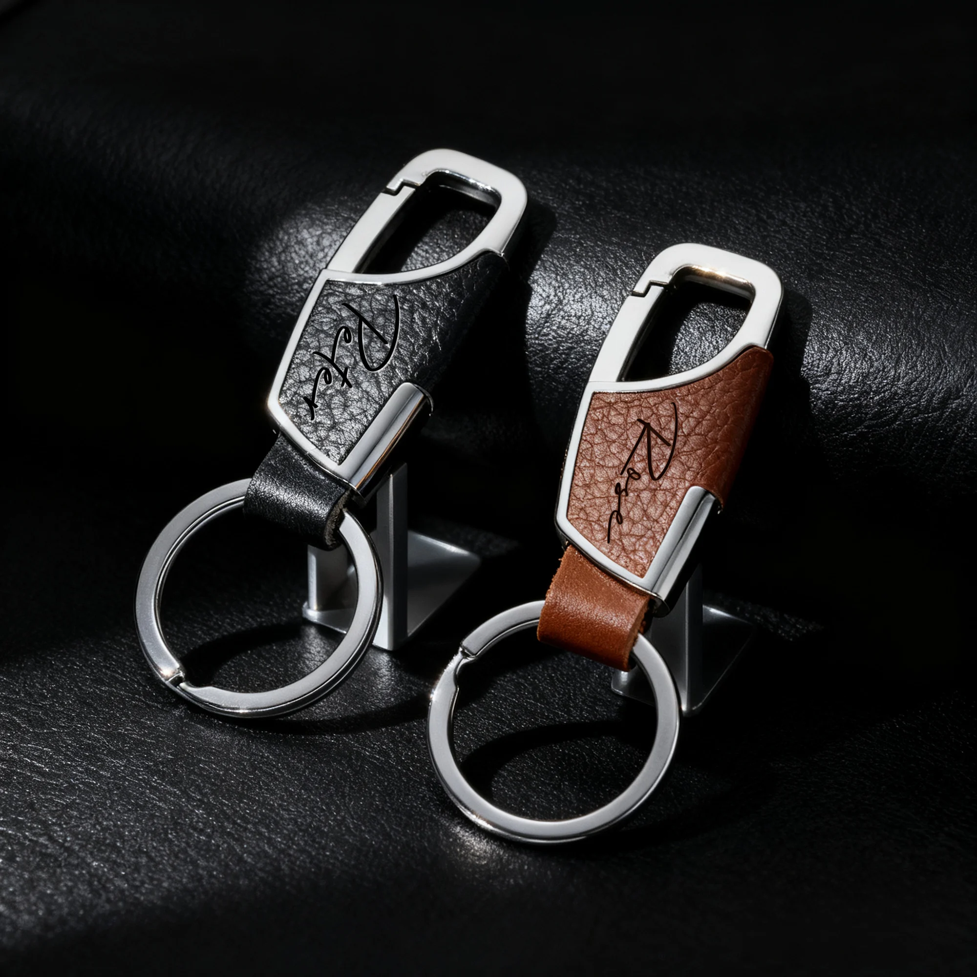 Personalized Custom PU Leather Car Keychain DIY Name Laser Engraving Secure Key Ring Robust Construction Funky