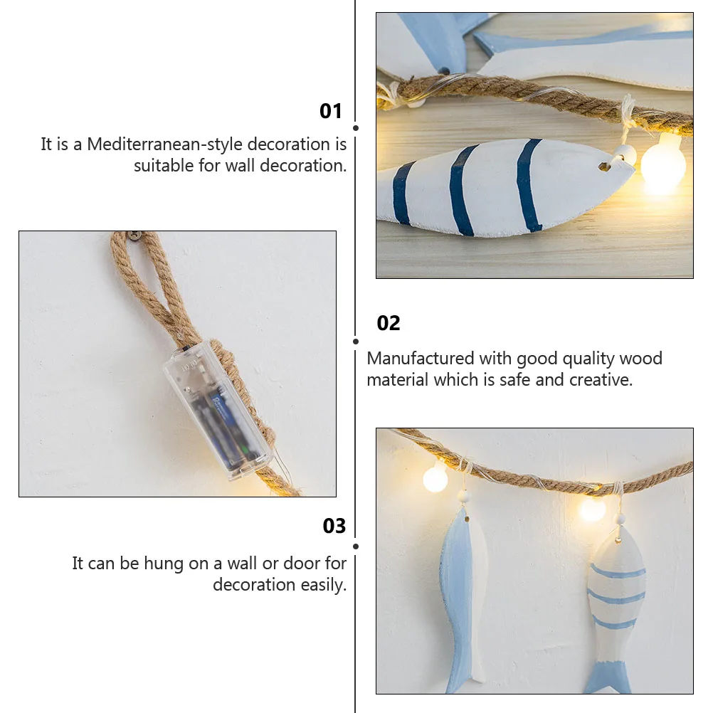 

LED Night Light Fish String Wall-Mounted Wooden Hanging Pendant for Door Home Mediterranean Style Wall Hanging Decor Home Wall