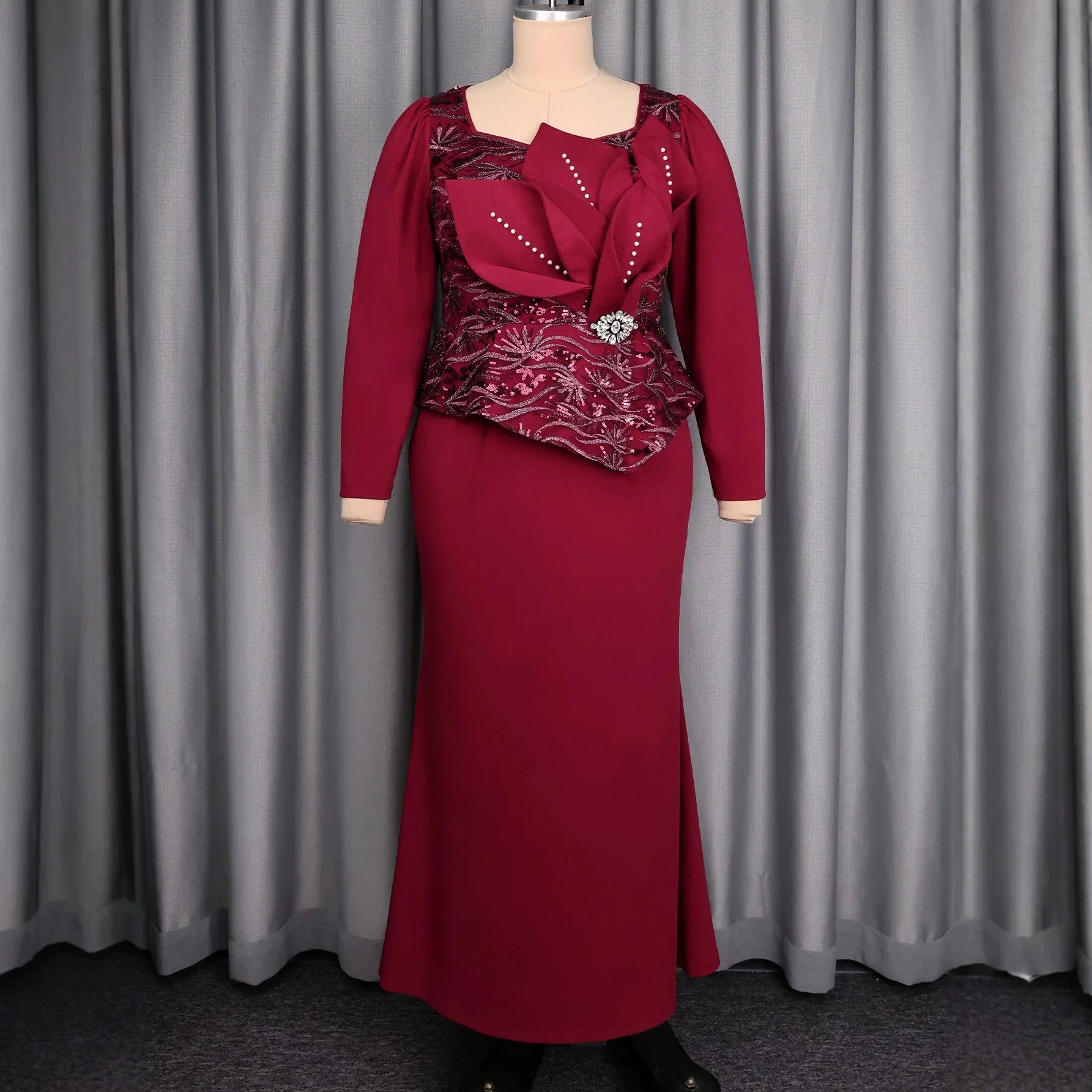2026 Elegant Dress Women for Wedding Party Autumn Fashion African Long Sleeve Sequin Plus Size Long Bodycon Dress Ankara Dress