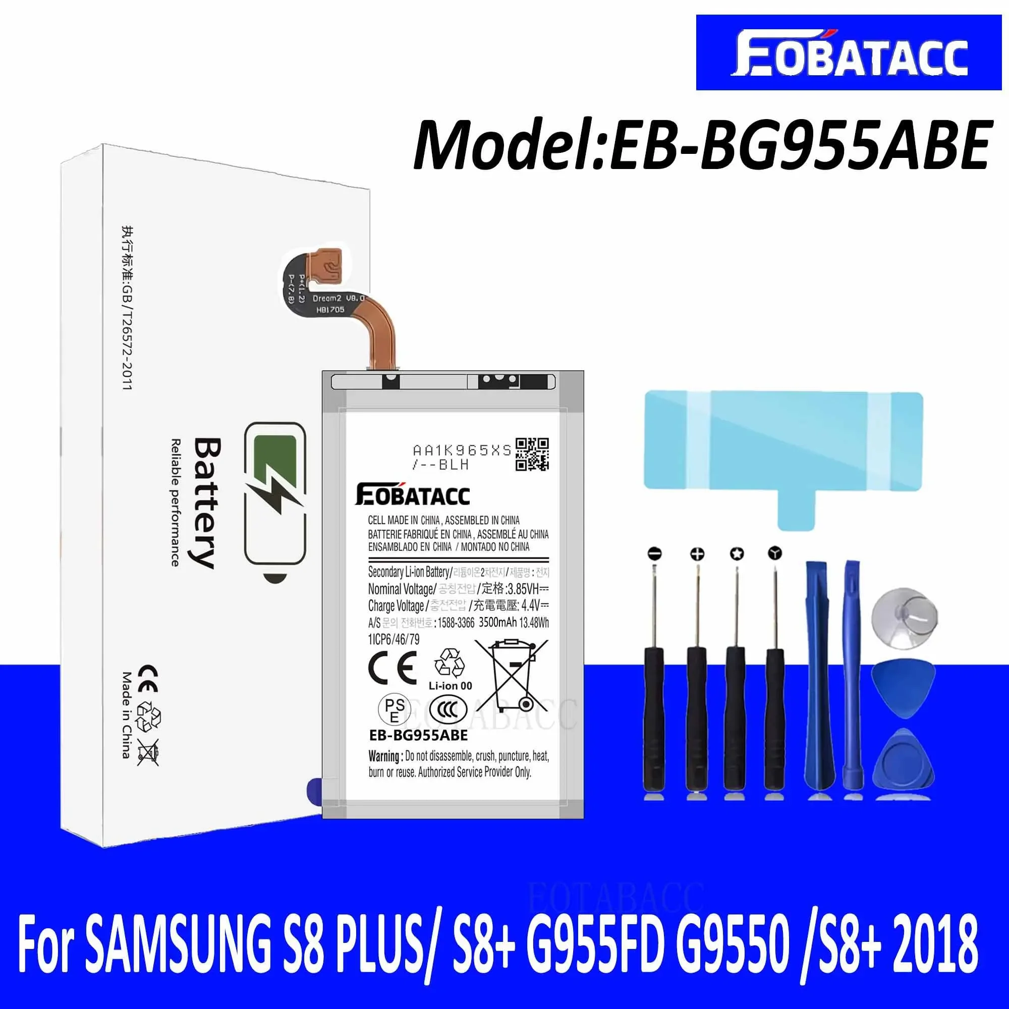 

EOTABACC 100% New High Quanlity Battery EB-BG955ABE For Samsung S8 PLUS/S8+/ G955FD G9550 /S8+ 2018Battery +Tools