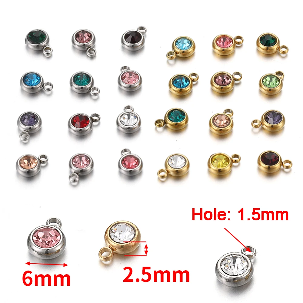 Breloques en acier inoxydable avec biscuits, perle de verre cristal, accessoires de boucle d'oreille PmotDstress, fournitures pour bijoux de bricolage, 20 pièces, 6mm