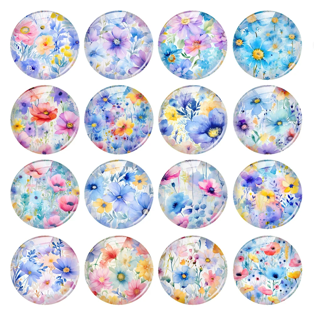 

Handmade Watercolor Floral Blue Flower Photo Glass Cabochon Charms Demo Flat Back Cameo For Diy Jewelry Making Accessories