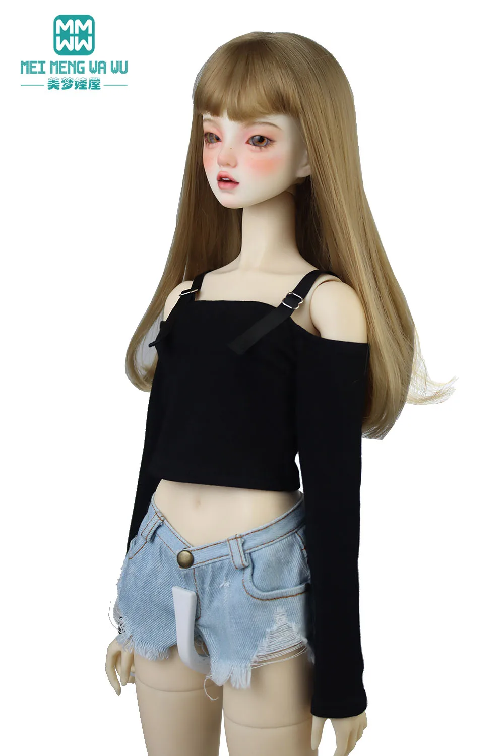 New BJD Doll Clothes 1/4 1/3 DD SD MSD DDL Toy Joint smart doll Fashion Off-the-shoulder T-shirt, denim shorts