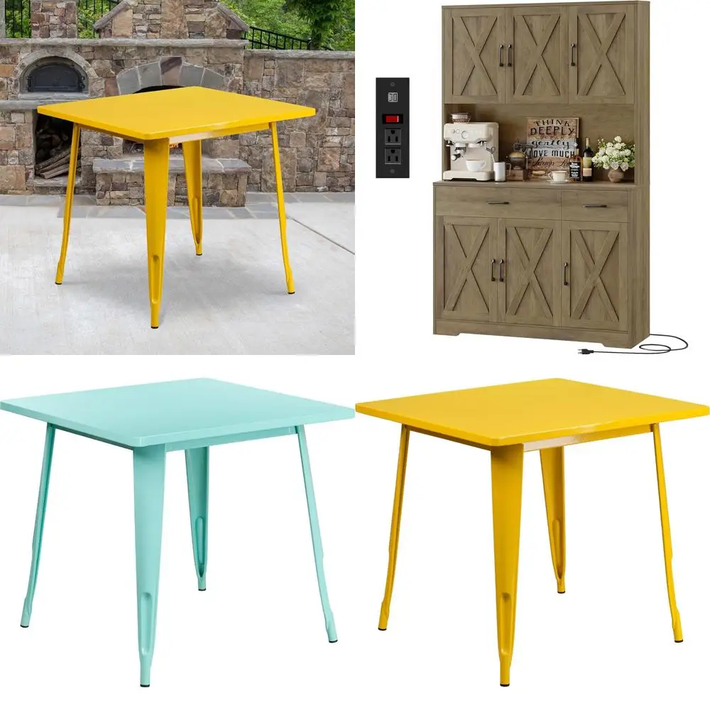 طاولة معدنية صفراء مربعة من الدرجة التجارية 31.5 للاستخدام الداخلي والخارجي بواسطة EMMA + OLIVER