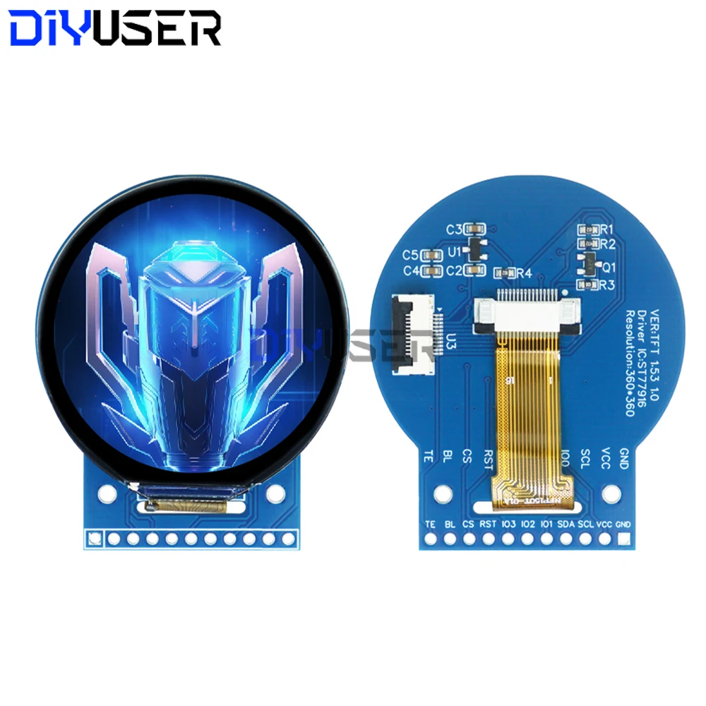 DIYUSER 1.53 Inch Round TFT LCD Display 360x360 ST77916 QSPI Interface Color Screen for Smart Watch DIY