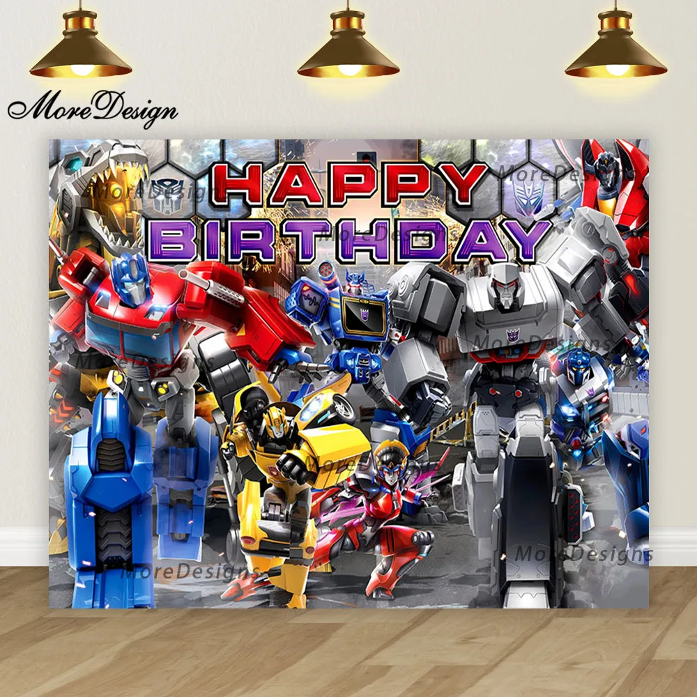 Transformers Birthday Photo Backdrop Kids Party Baby Shower Vinyl Polyester Photography Background Room Decoration Banner