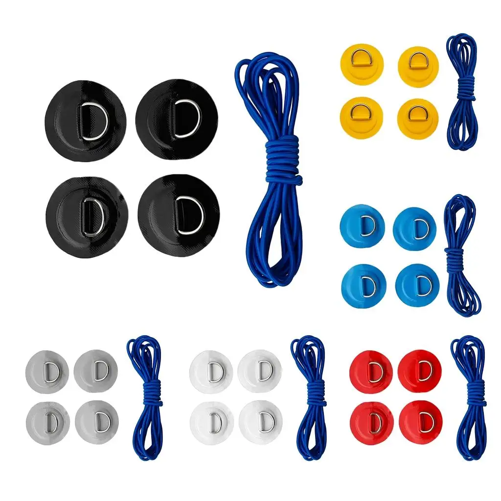 Dinghy D Ring Round Patch and Shock Cord Set for Hard Plastic Kayak Raft Canoe SUP and Rubber Boat Bond