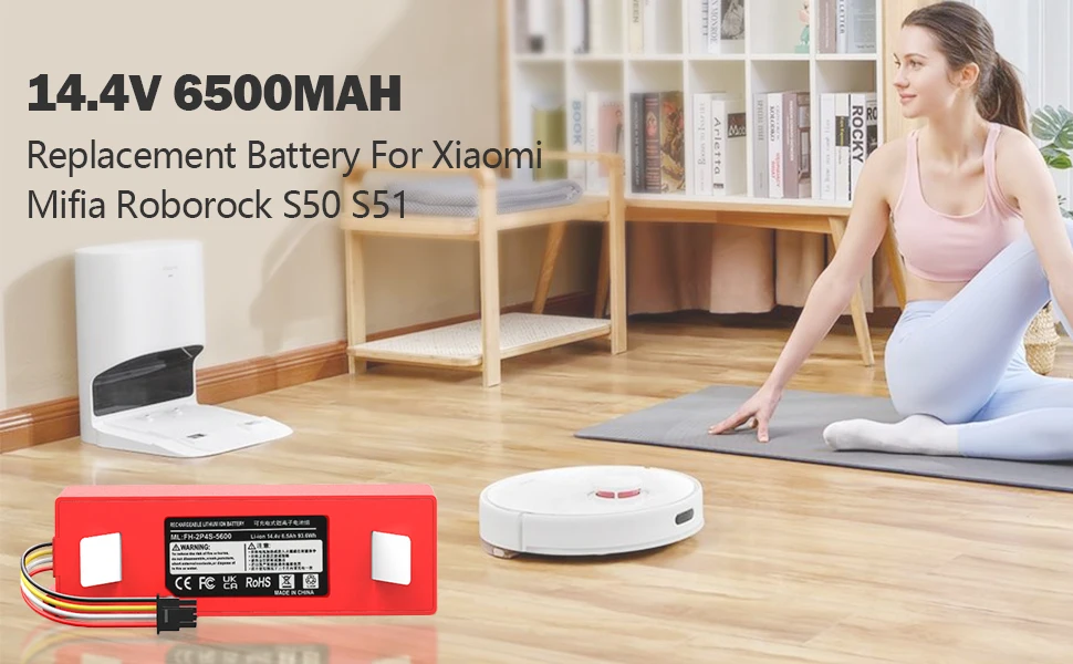 Oyomba BRR-2P4S 14,4 V 6500 mAh Roboter-Staubsauger-Ersatzakku für Xiaomi Roborock S55 S60 S65 S50 S51 S5 MAX S6 – Detail 9
