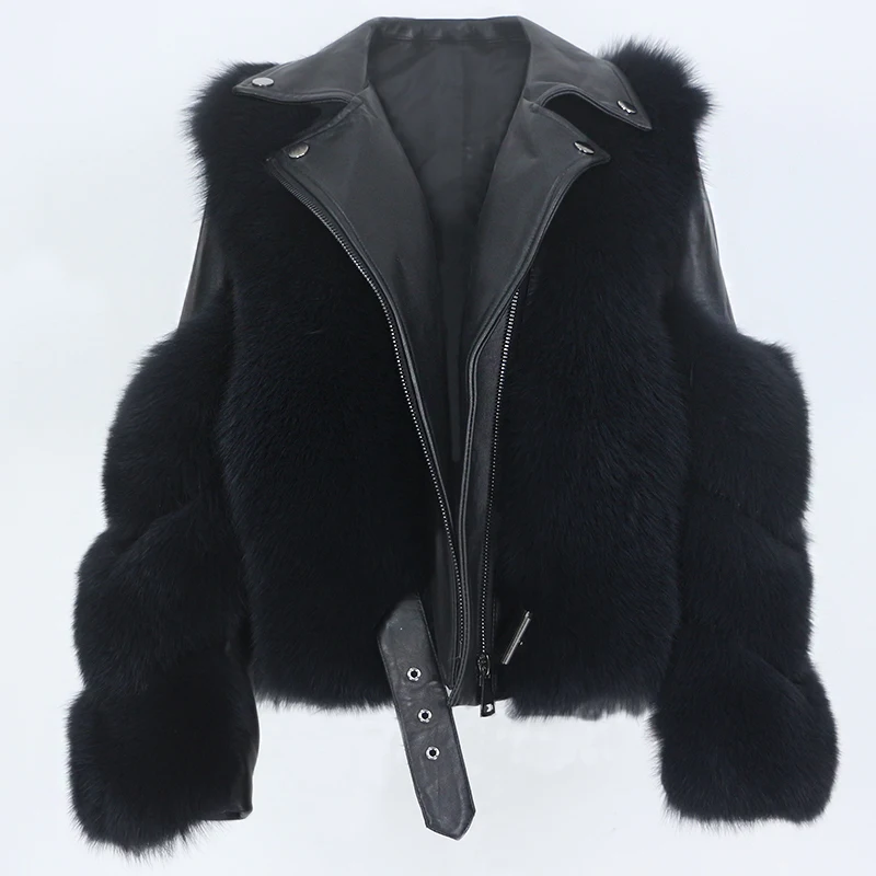 MENINA BONITA Real Fur Coat Vest Winter Jacket Women Natural Fox Fur Genuine Leather Outerwear Detachable Streetwear Locomotive