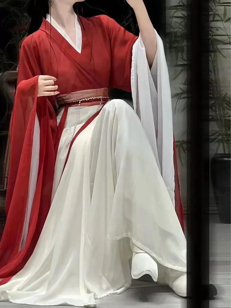 WeiJin Dynasty Red Hanfu Dress Chinese Traditional Women's Clothing Retro Stage Cospaly Princess Dance Costumes - view 3