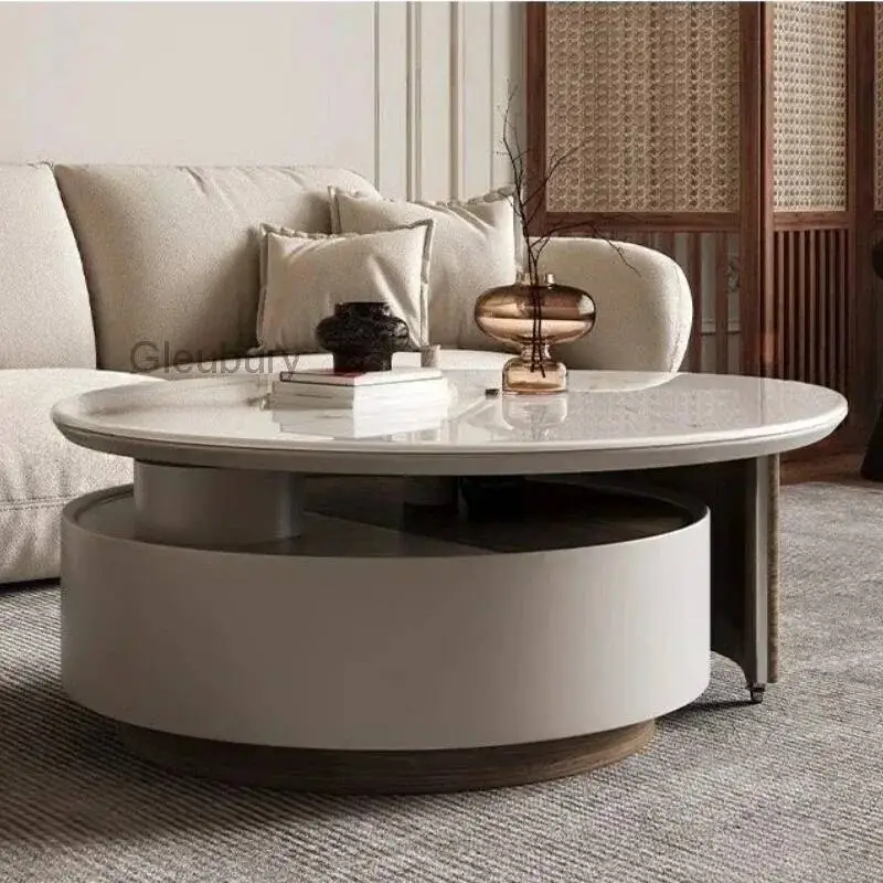 Rotating Modern Italian Minimalist Rock Round Slab Coffee Table High-end Creative Round Combination Coffee Tables Furniture Mesa