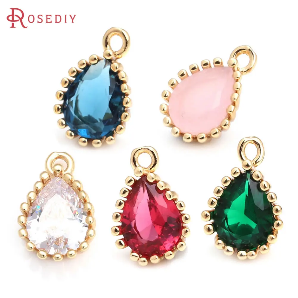 

10PCS 12x7.5MM 18K Gold Color Brass and Zircon Drop Shape Charms Pendants High Quality Jewelry Making Findings Diy Accessories