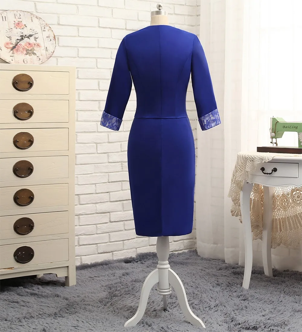 Plus Size Royal Blue Mother Of The Bride Dresses Sheath With Jacket Satin Lace Wedding Party Dress Mother Dress For Wedding