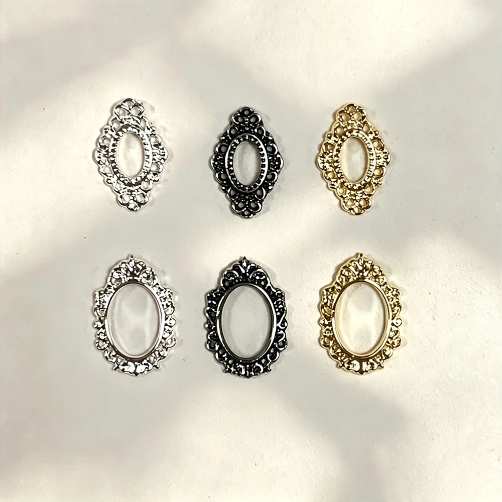 12-Fächer 3D Vintage Metallrahmen Nagelcharms Retro Punk Gold Schwarz Silber Fotorahmen Nagelsteine Legierung Hohlrahmen Nageldekoration – Detail 5