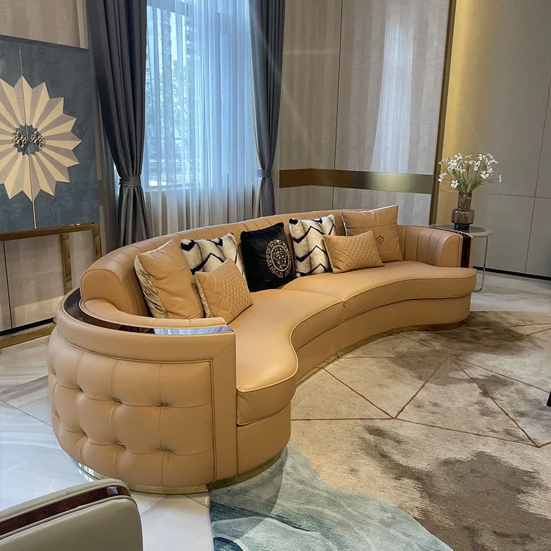 Italian light luxury first-layer leather sofa, modern simple villa living room curved leather art sofa