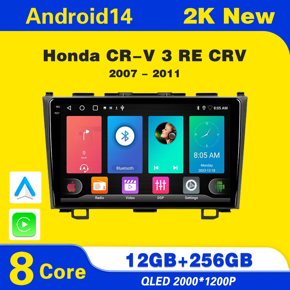 

Android 14 For Honda CR-V 3 RE CRV 2006 - 2012 Car Radio Multimedia Video Player Navigation GPS Carplay DVD BT Head Unit Stereo