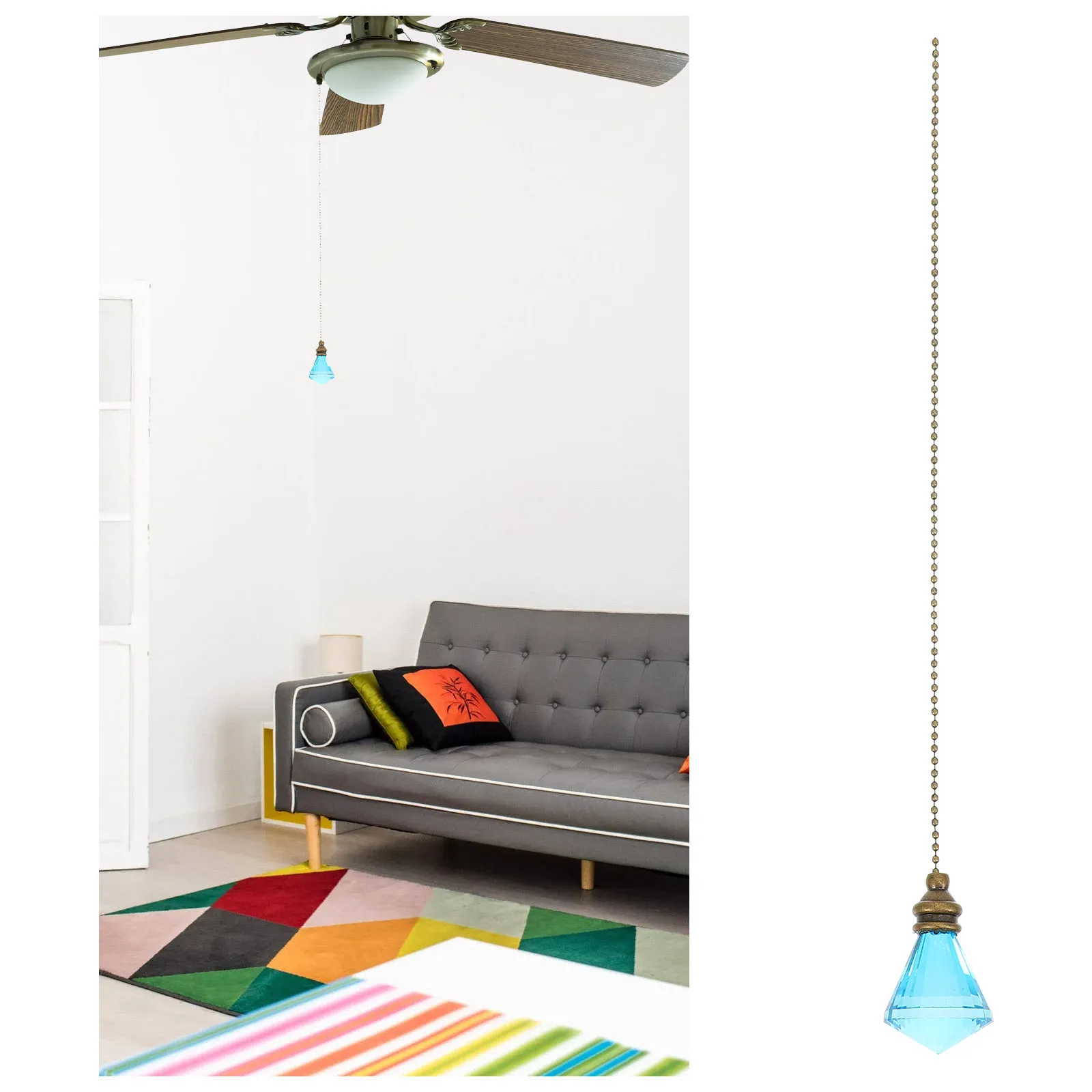 

Copper Extender For Ceiling Fans Pendant Lamps Adjustable Light Pull Chain With Clear Glass Pendant Fan Pull Chain