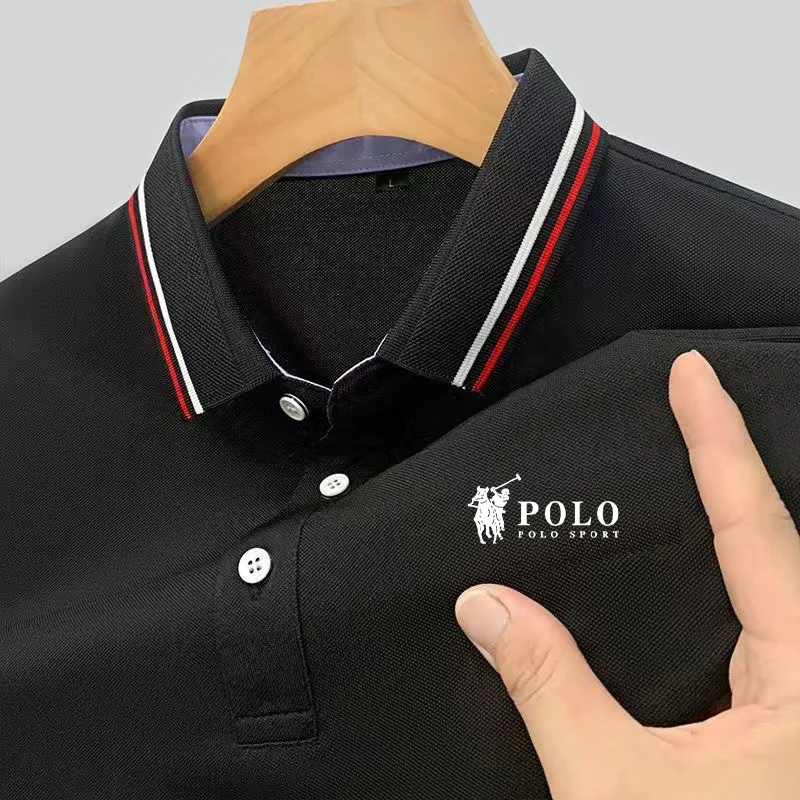 Men\'s fashionable solid color short sleeved polo shirt summer breathable and comfortable top lightweight business casual wear