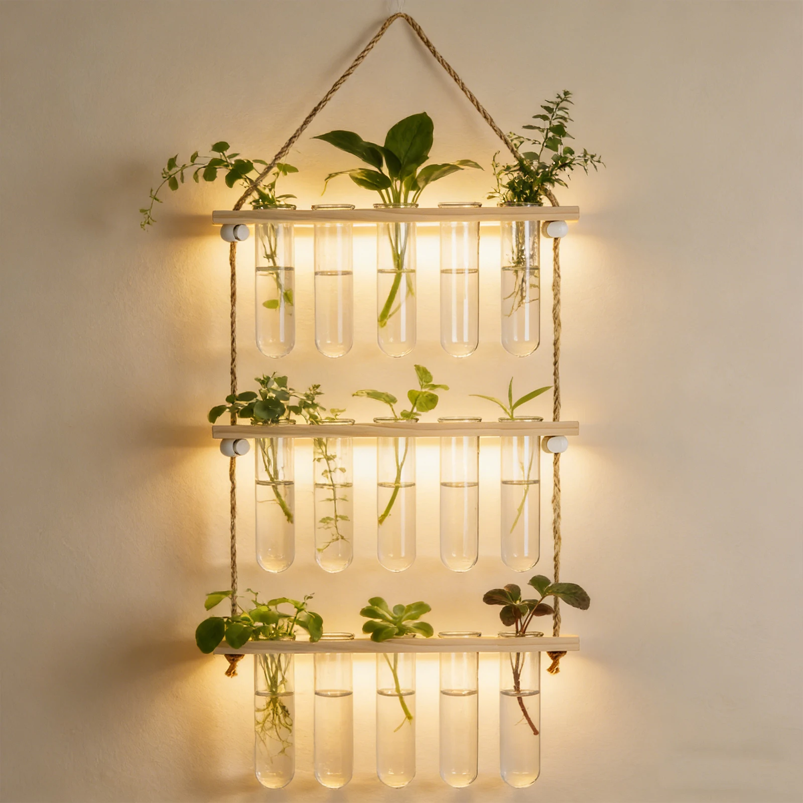 1/2 Tiered Wall Hanging Propagation Station Wooden Frame Glass Test Tube Hydroponic Vase Wall Terrarium for Home Decor