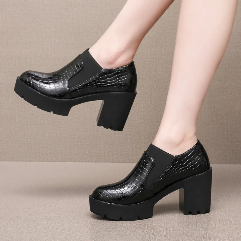 

Small Big Size 33-43 Elegant Women's Patent Leather Shoes Platform Pumps 2026 New Spring Autumn High Heels Shoes Slip Dress 8cm