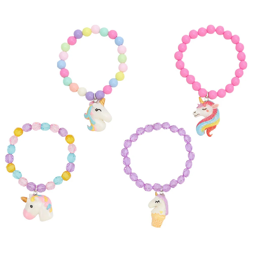 4Pcs Unicorn Bracelets Colorful Beads Bracelet Acrylic Kids Wrist Decor Colorful Beads Bracelets