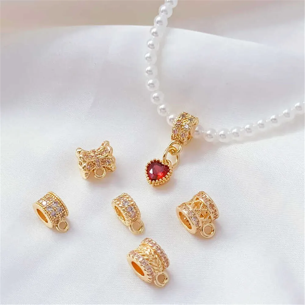 14K Gold-plated Micro-inlaid Zircon Bead Bucket Bead Pendant Ring, DIY Handmade Bracelet Necklace, Loose Bead Accessory