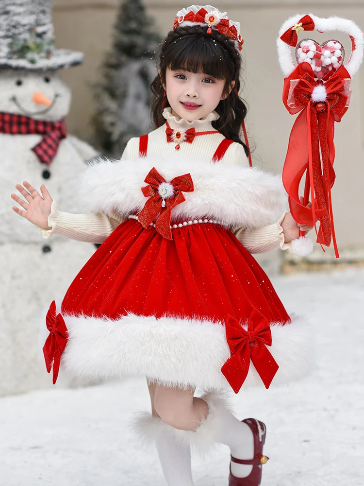 

Princ Dr Set Fce Lined Puffy Cisas New Year Outfit for Girls Baby Girl Long Sve Ball Gown Ele Skirt