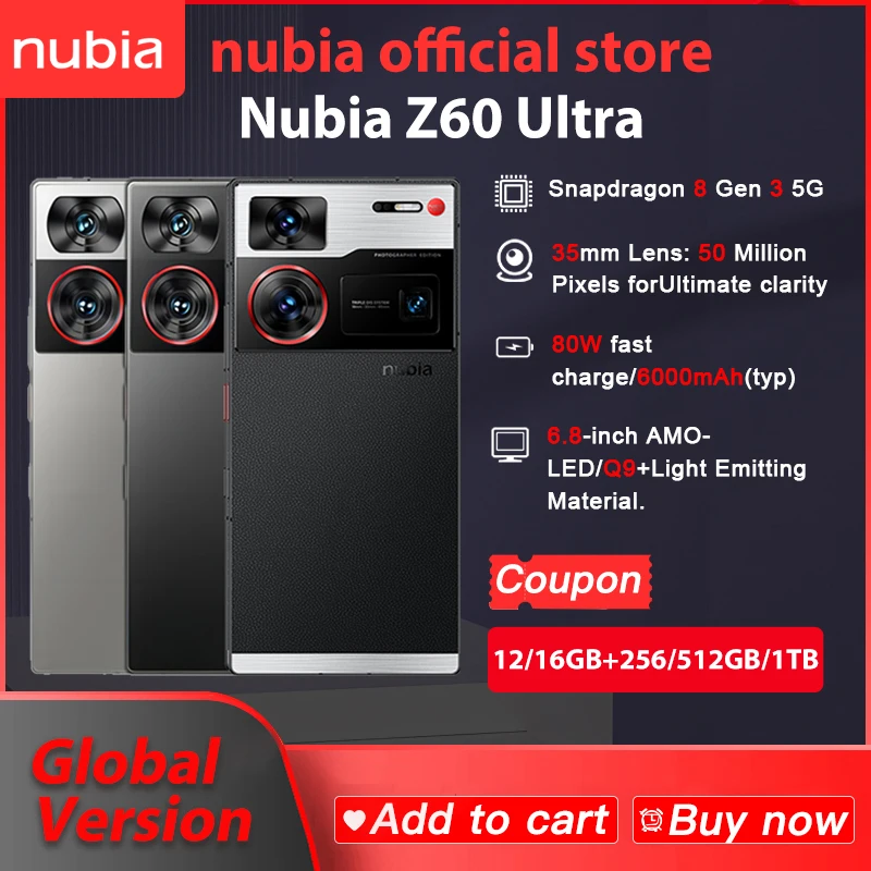 Nubia Z60 Ultra wersja globalna 6.8 \'\' 5G telefon Snapdragon 8Gen3 NFC 6000mAh 80W szybkie ładowanie bateria IP68 Model NX721J