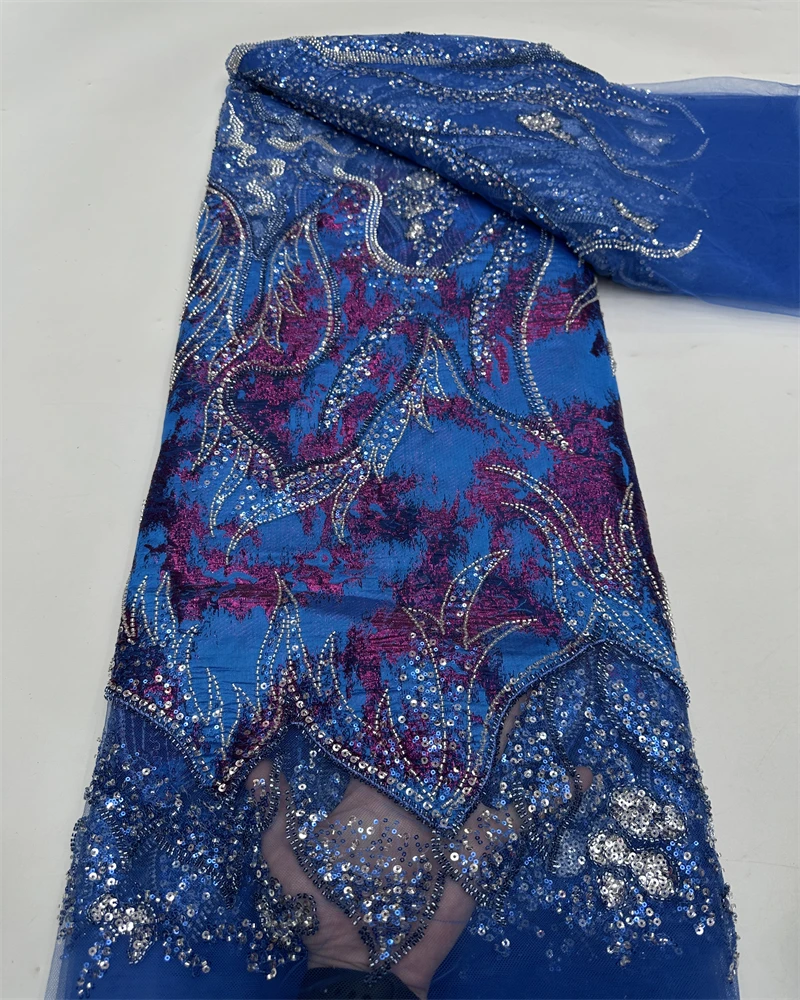 Fashion Elegant French Mesh  Embroidery Sequins Lace Fabric African Nigerian Lace Fabric For Wedding Dress
