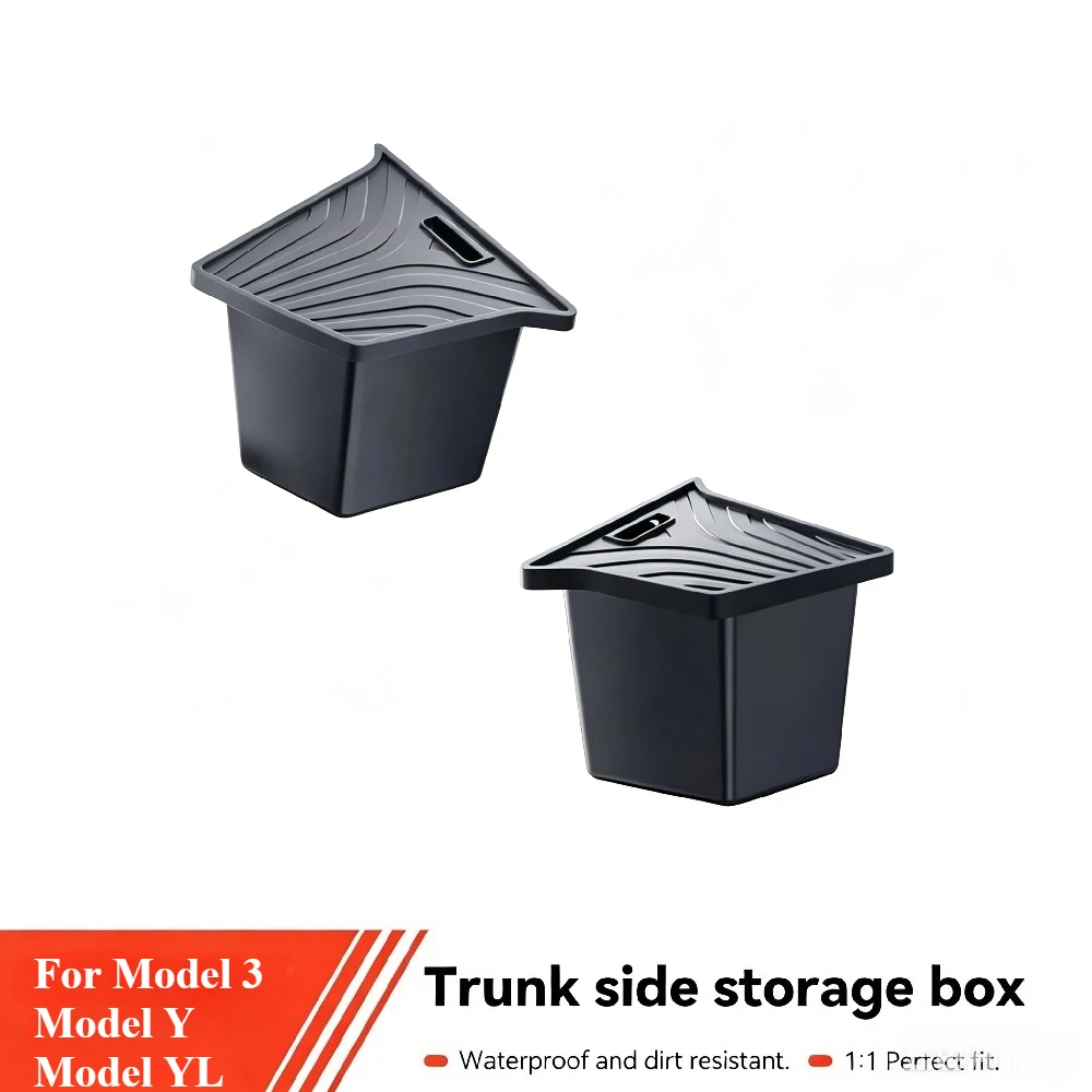 TPE Flocking Trunk Side Storage Box for Tesla Model YL,Model Y,Model 3 Car Interior Partition Organizer Cover Mat Storage Bins