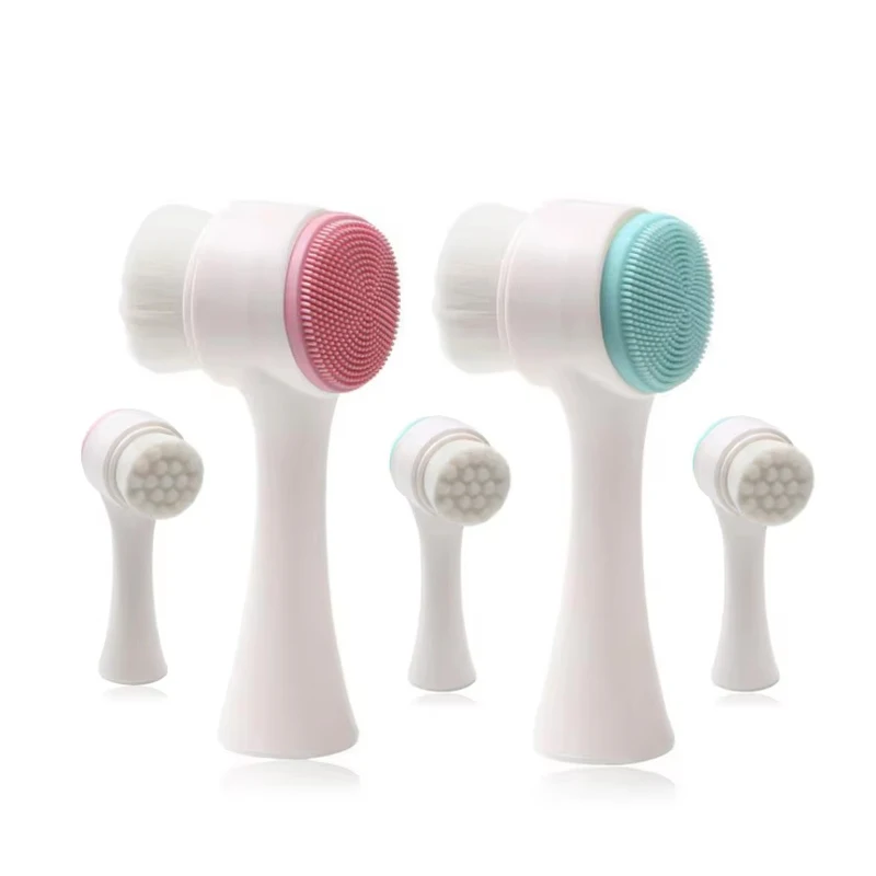 1pcs Double-sided Silicone Facial Cleanser Brush Face Cleaning Vibration Facial Massage Washing Product Skin Care Tool