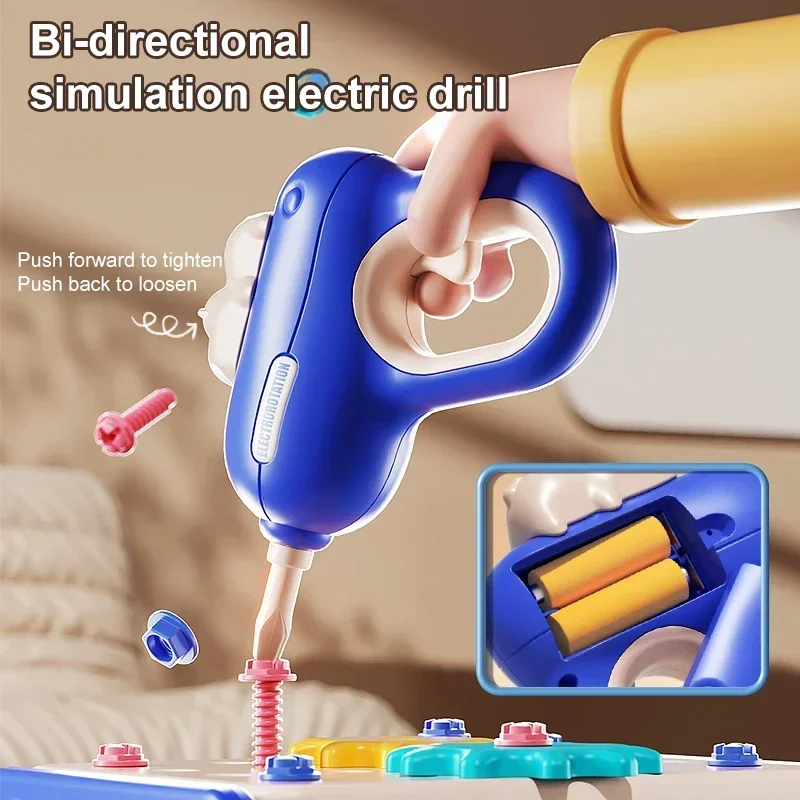 Simulation Electric Drill Screw Twisting Repair Tool Kids Removal Table Engineer Toolbox Play House Education Assembly Boys Toys