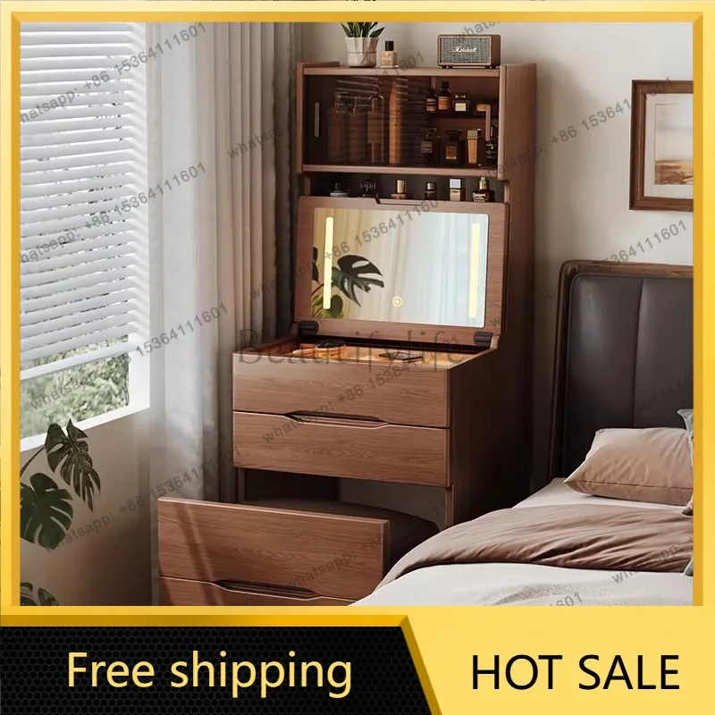LDModern Solid Wood Flip Dresser Makeup Table Bedroom Small Apartment Bedside Table Storage Cabinet Integrated Flip Cover